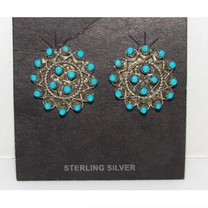 Zuni Snake Eye Turquoise Post Stud Earrings Sterling Silver Native American